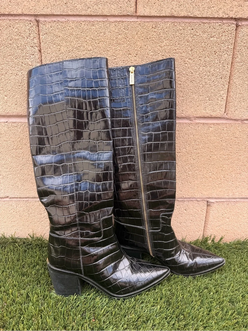 Michael Kors knee-high crocodile-embossed boots